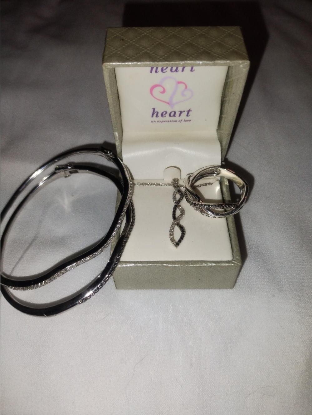 Ross Simmons Sterling Wavy Black & White Diamond Bangle Bracelets(Bracelets Only